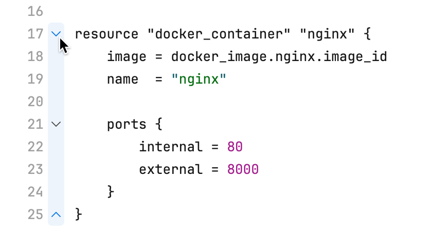 Arrows appear upon pointing at the gutter near a foldable code block