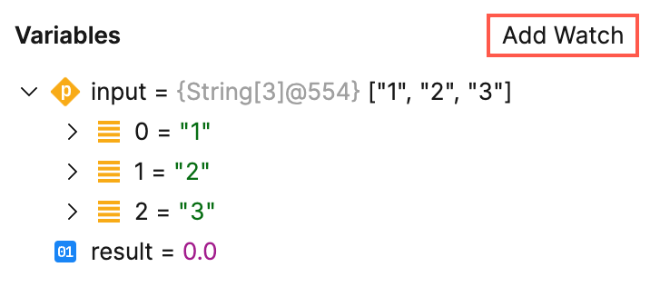 Add Watch button in the Variables tab