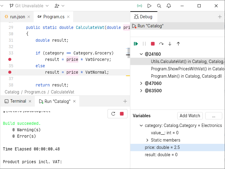 JetBrains Fleet: Debug .NET console application