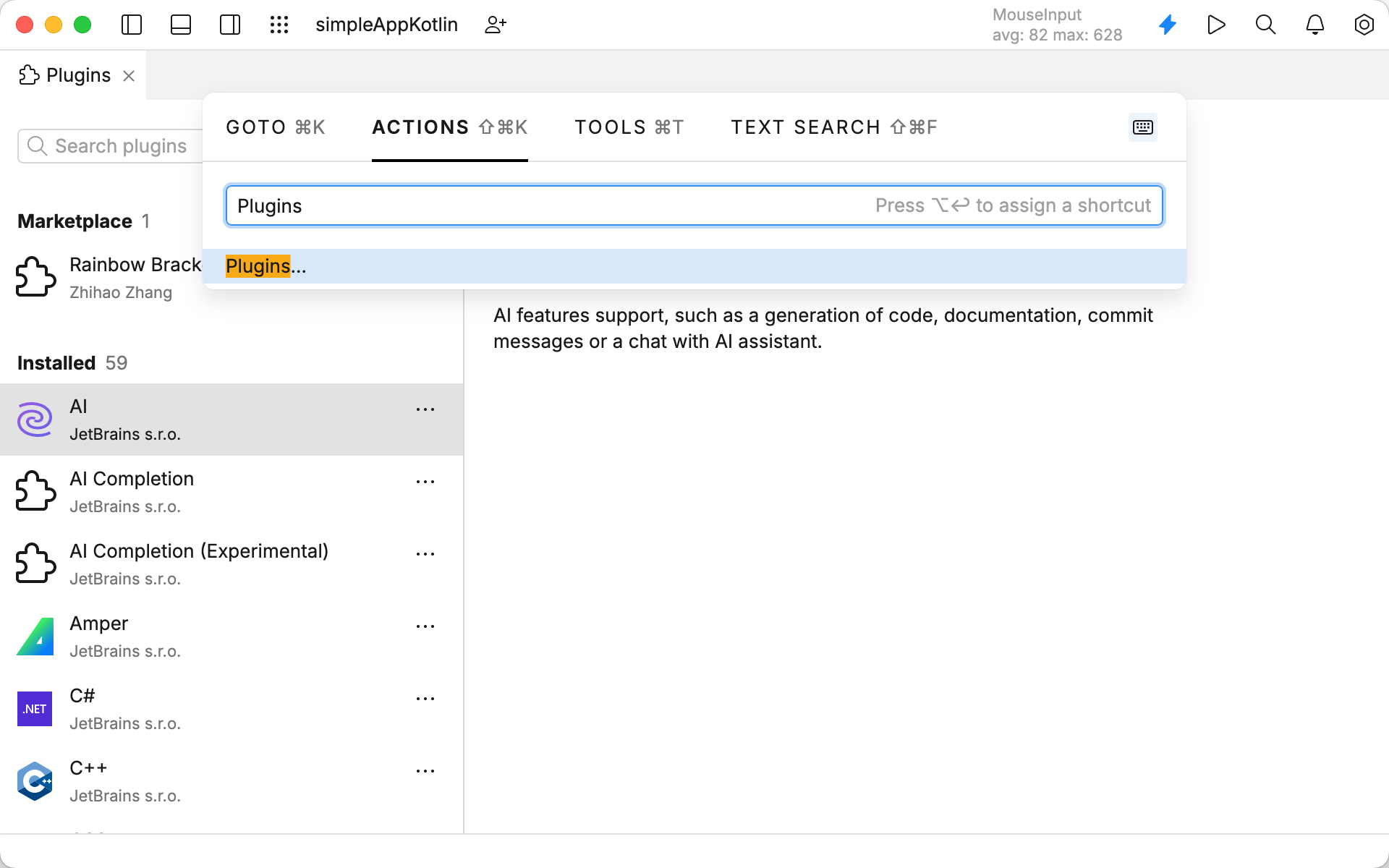 The Plugins settings dialog