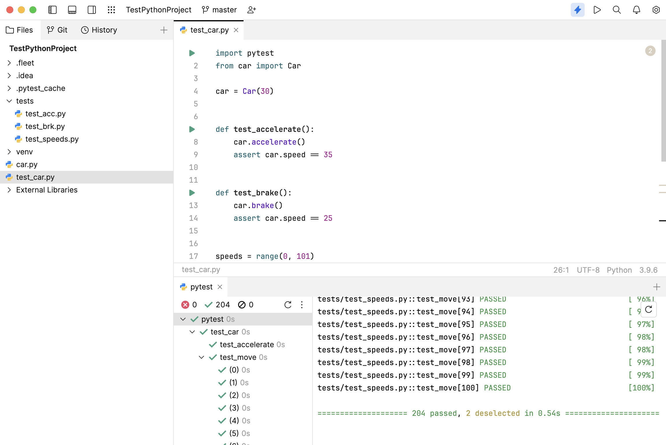 Example of pytest run configuration