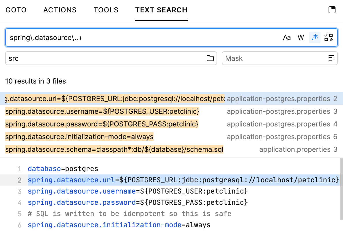 Full-text search using the Go to popup Full-text search using the Go to popup