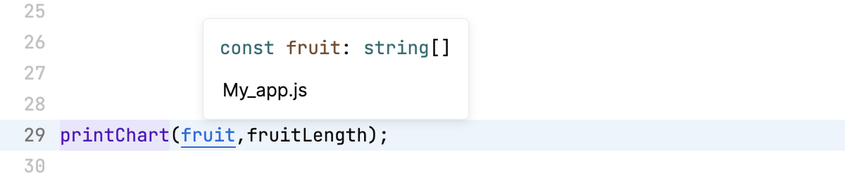 A popup with type information on hover A popup with type information on hover