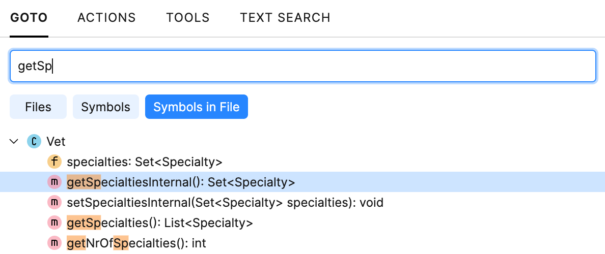 Viewing file structure in Go to popup Viewing file structure in Go to popup