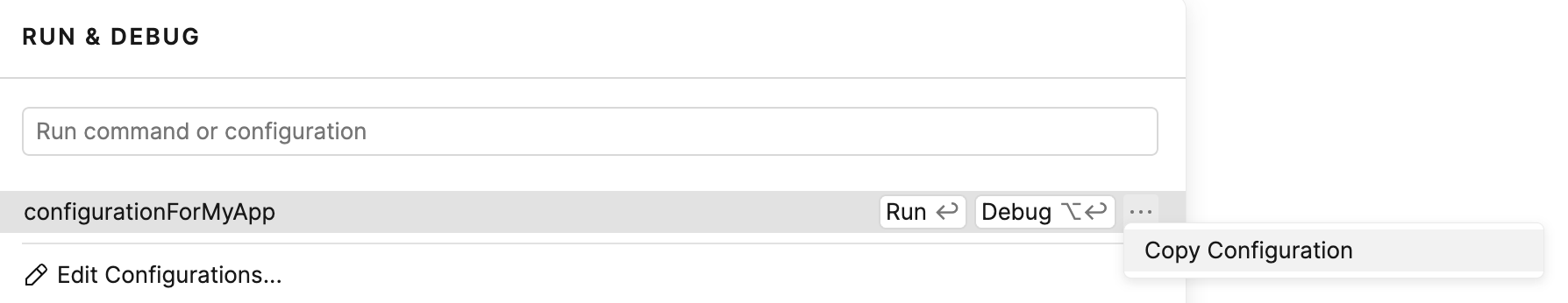 Copy run configuration to the clipboard