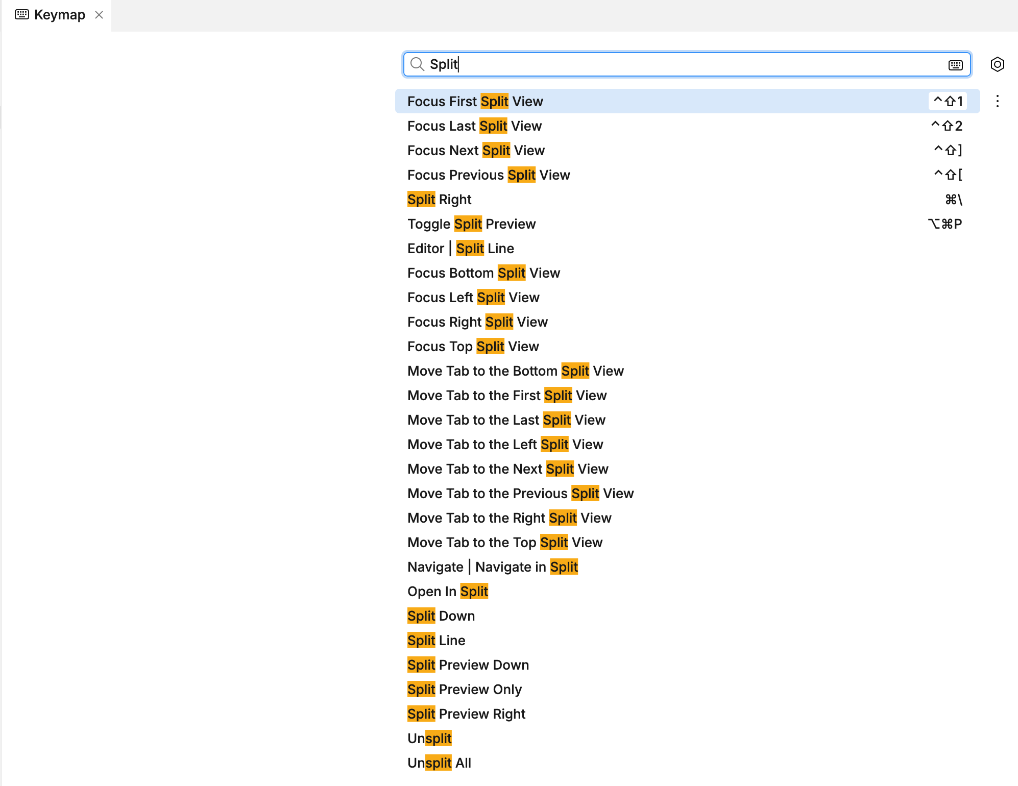 Shortcuts for split views