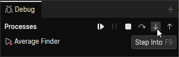 Step into button located in the top part of the Debug tool