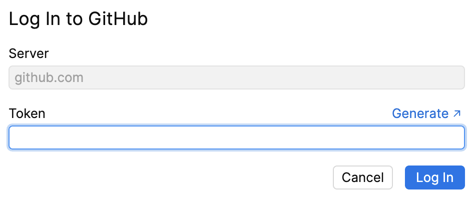 Log In to GitHub dialog