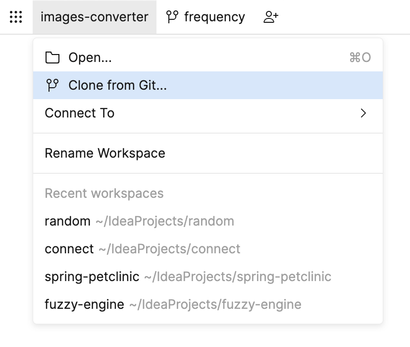 Clone from Git menu item