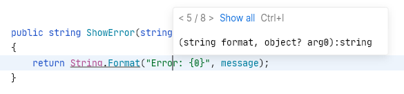 JetBrains Fleet: Parameter information in C#