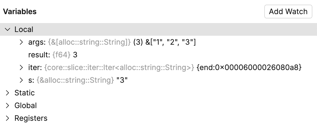 New values in the Variables panel