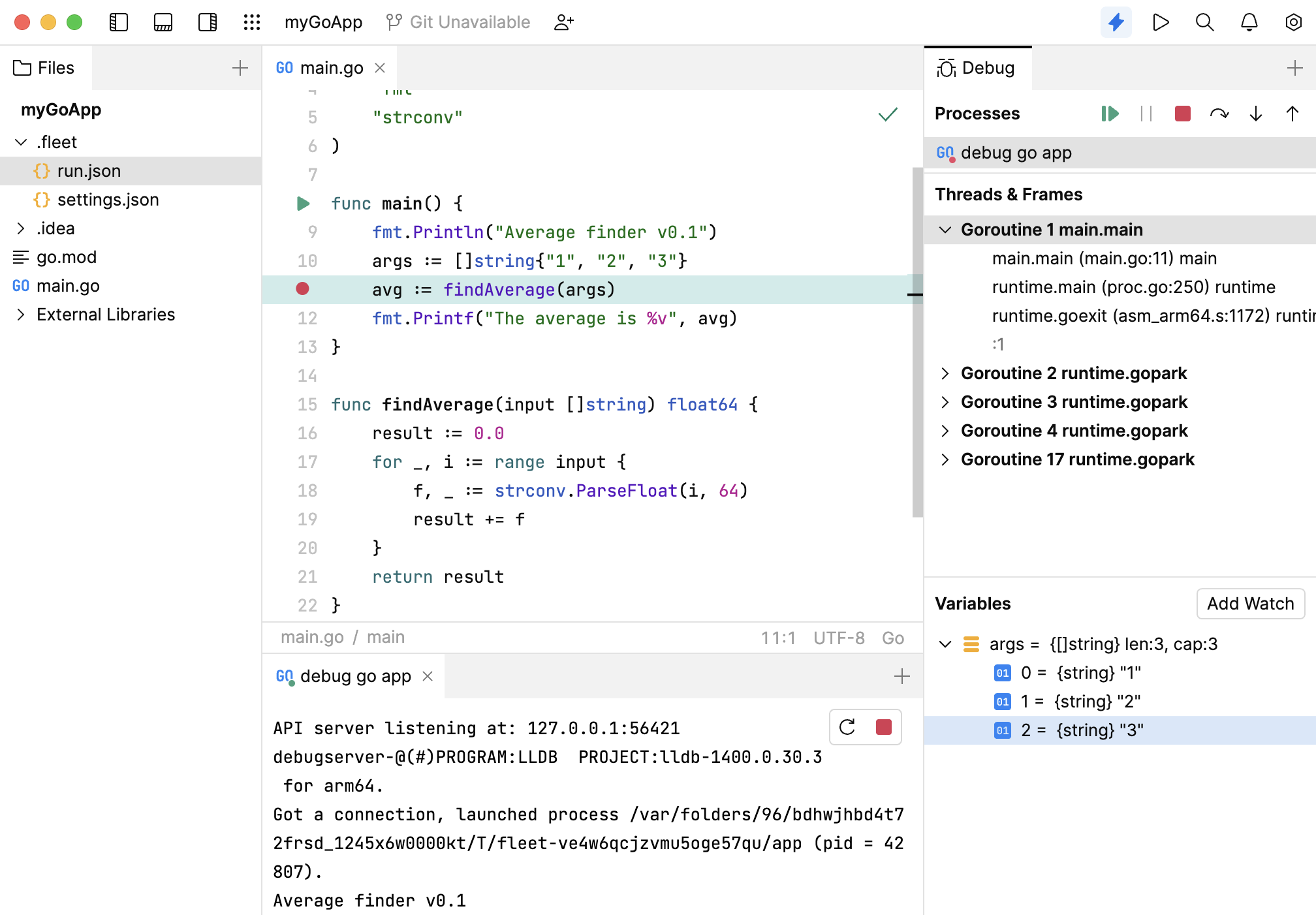 Debug tool window appears. The line with the breakpoint is highlighted