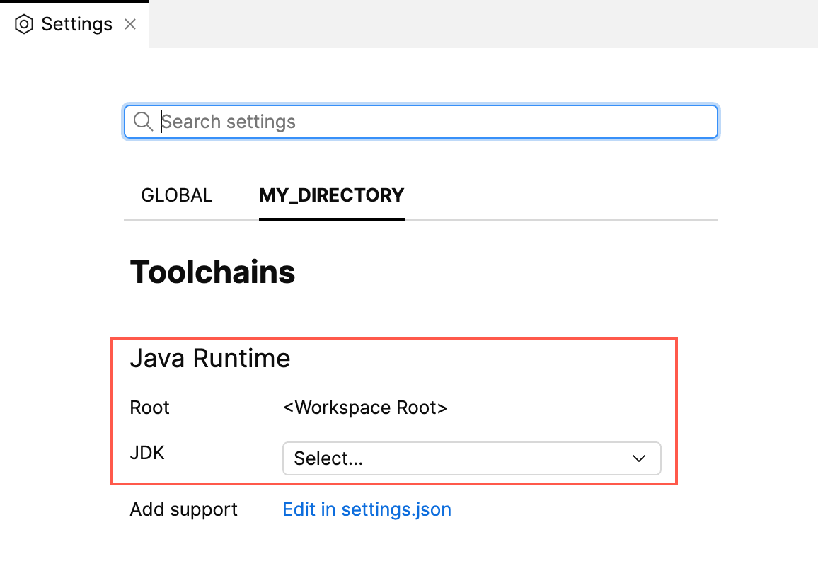 Java Runtime section in project settings