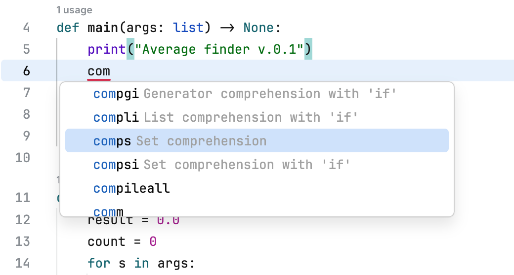 Live templates expanding into code constructs in the editor