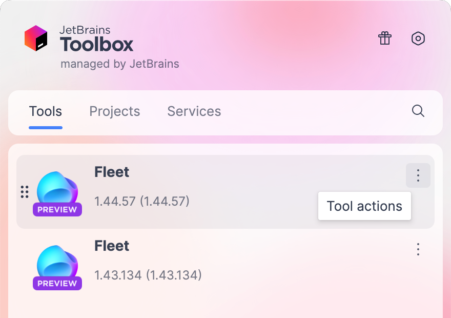 Toolbox settings menu