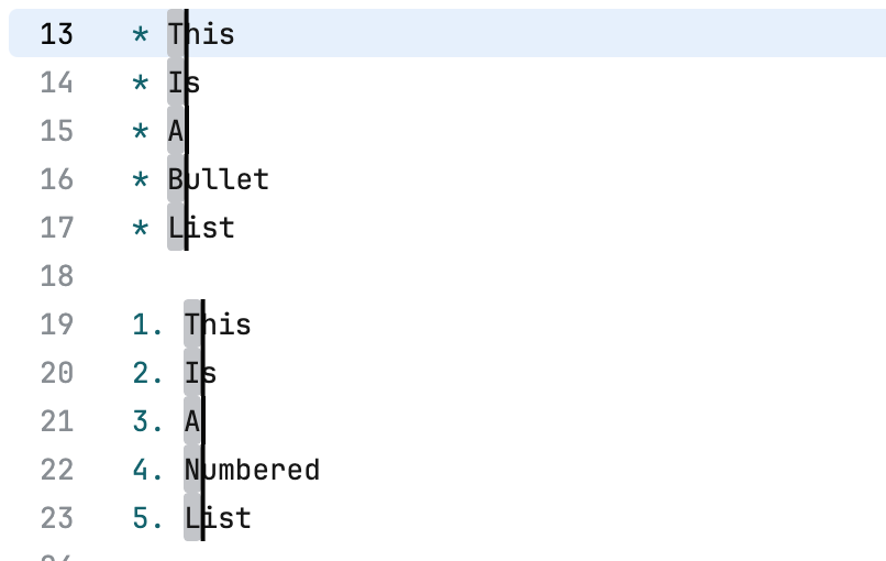 Multiple carets in the editor