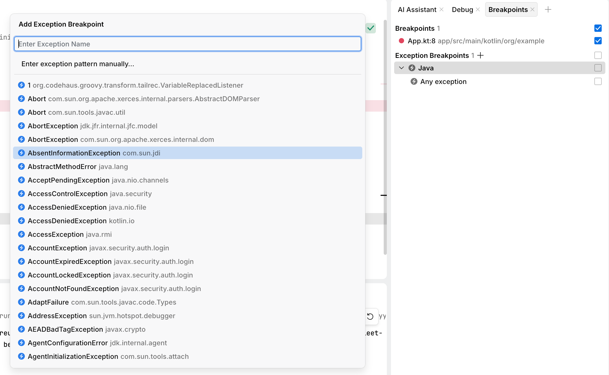 Add icon in the Exception Breakpoints section of the Breakpoints tool