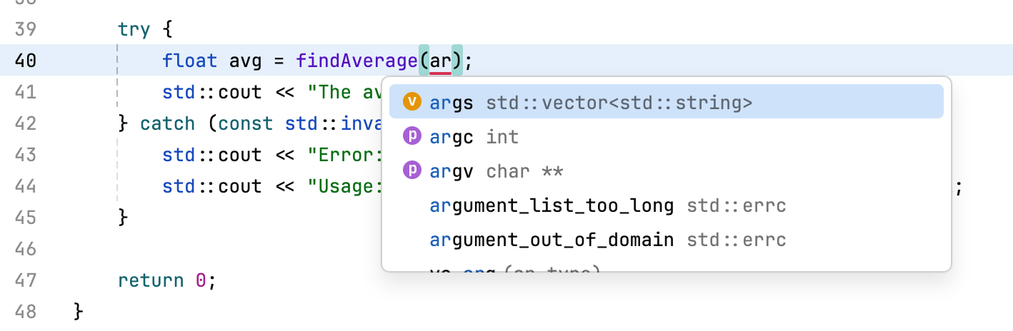 Code completion for C++