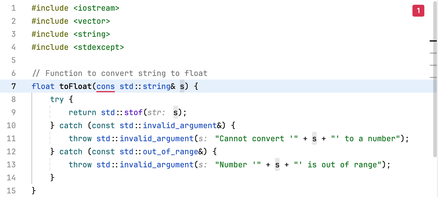 Error highlighting for C++