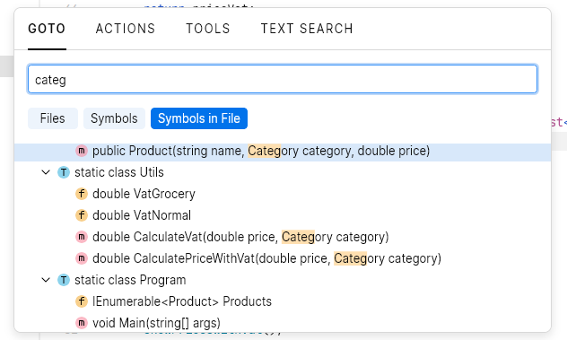 JetBrains Fleet: Go to symbols in file in C# JetBrains Fleet: Go to symbols in file in C#