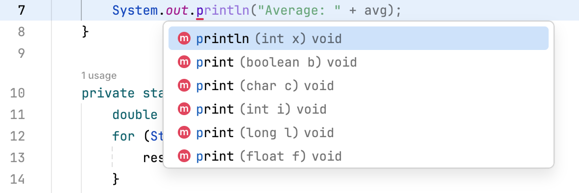 Code completion popup Code completion popup