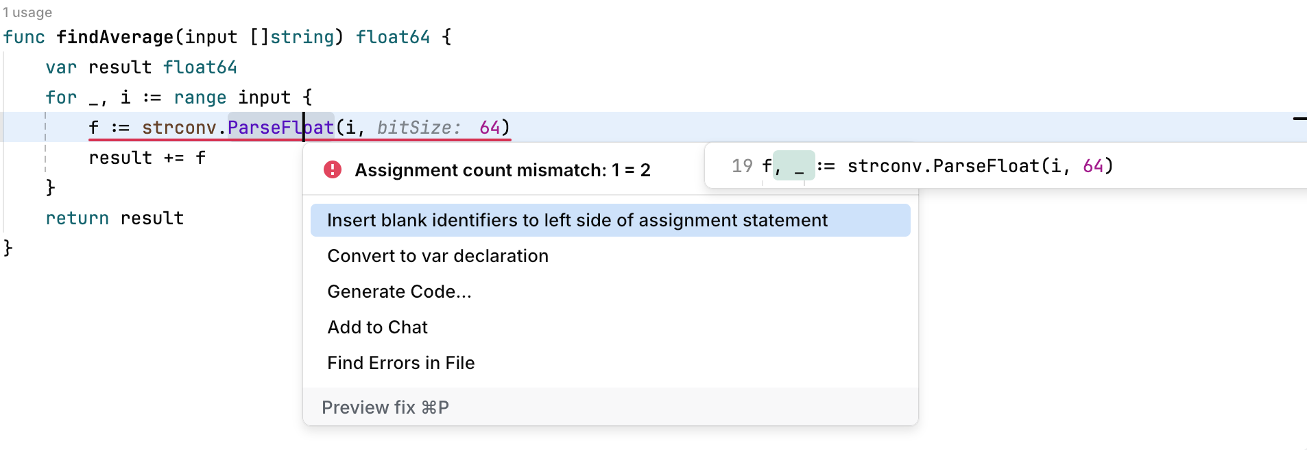 Code actions preview Code actions preview