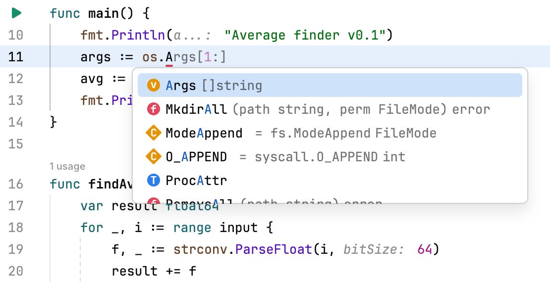 Code completion popup Code completion popup