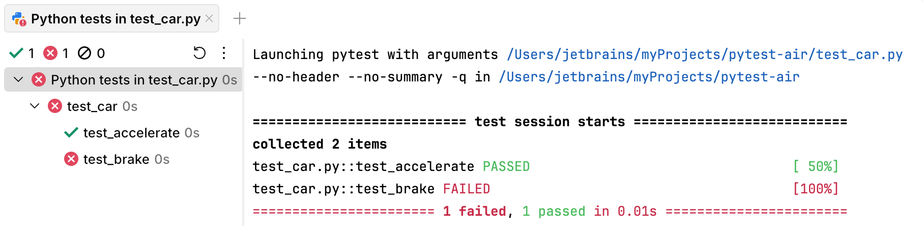 Pytest results in terminal Pytest results in terminal