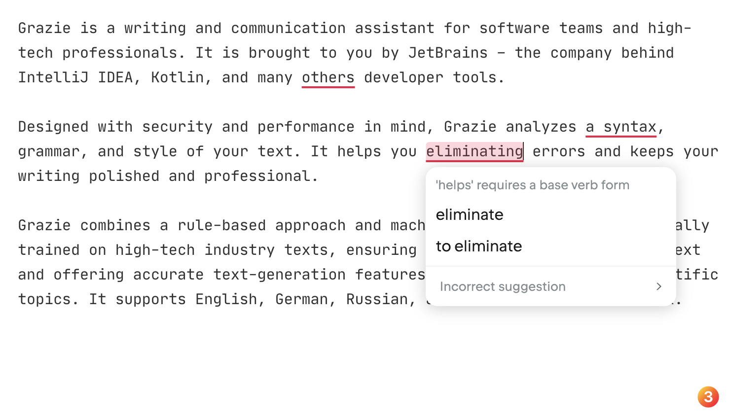 Mistakes highlighted by Grazie Chrome in text fields
