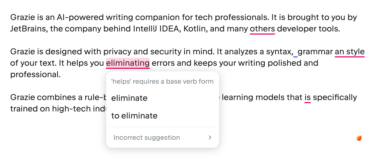 Mistakes highlighted by Grazie Chrome in text fields