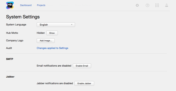 Hub's system settings Hub's system settings