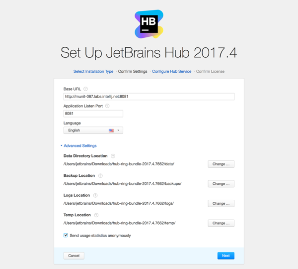 hub install settings expanded
