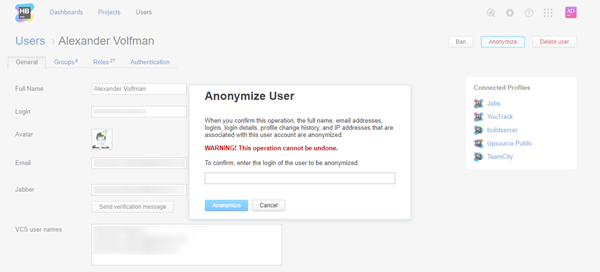 anonymize user confirmation dialog