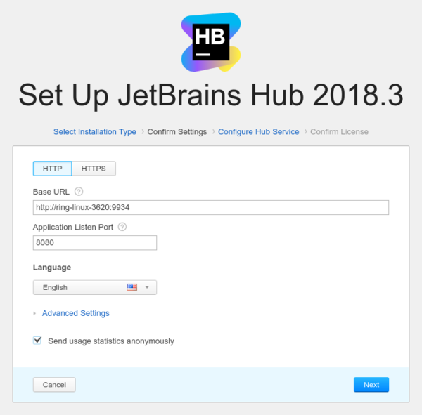 Install Hub: Basic settings
