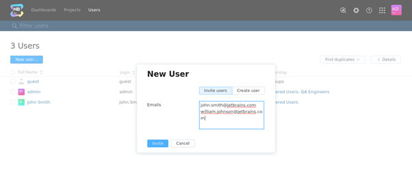 New user dialog invite tab