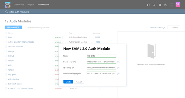 Okta idp create new auth module hub