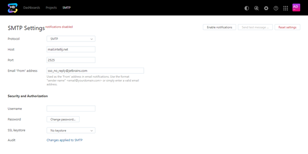 SMTP settings