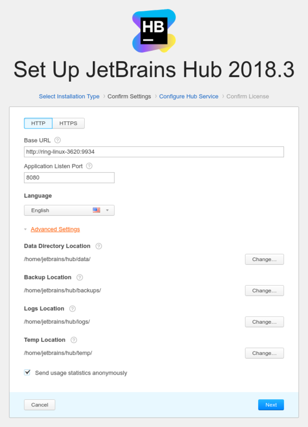 Hub install settings http advanced