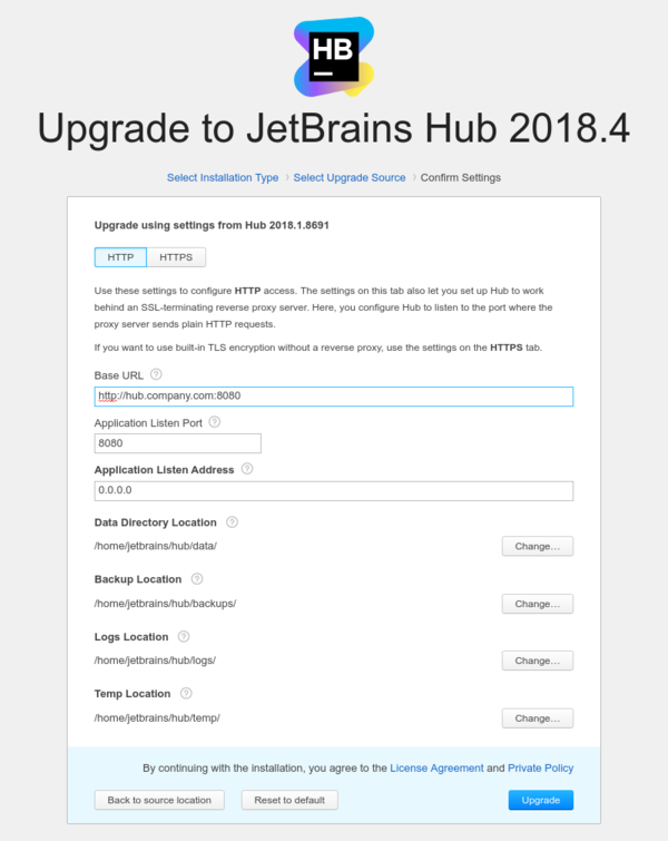 Hub ZIP upgrade: Confirm settings