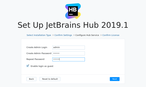 Install Hub: Hub service settings
