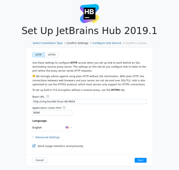 Install hub confirm settings