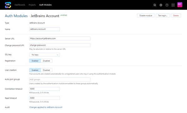 Jetbrains account auth module