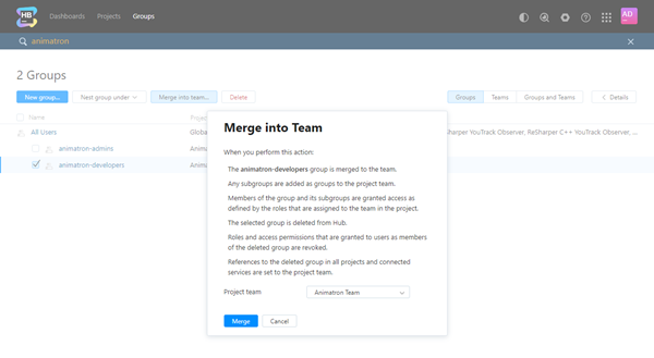 Merge into team select project team