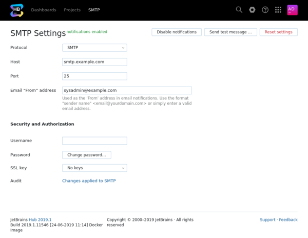 SMTP settings