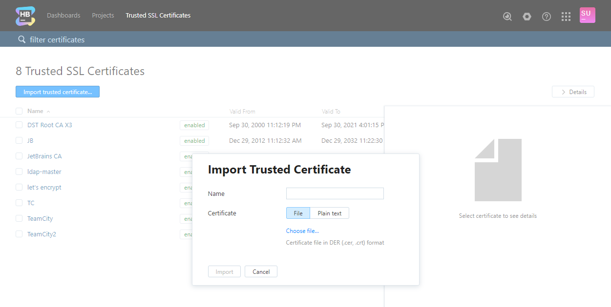 Import trusted certificate