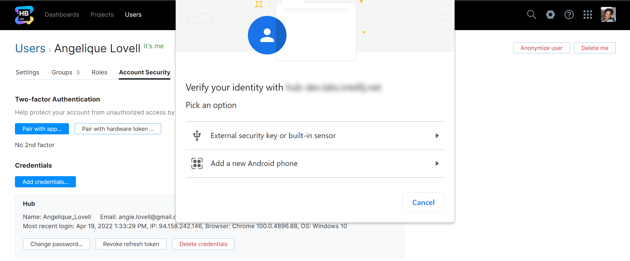 Chrome dialog for pairing with a hardware device that supports Touch ID.