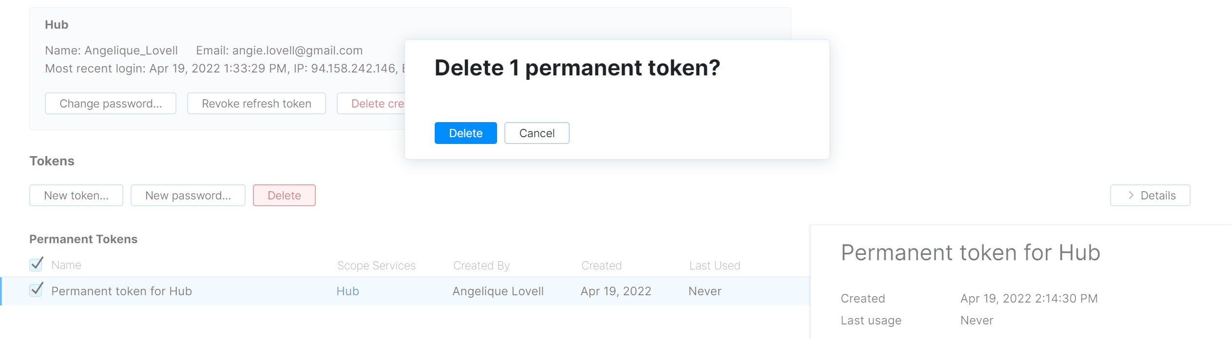 Delete permanent token