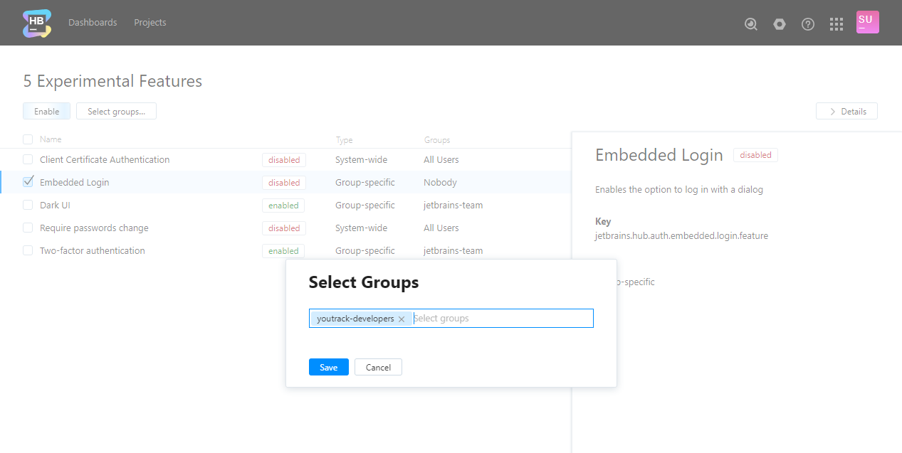 Enable experimental feature for groups