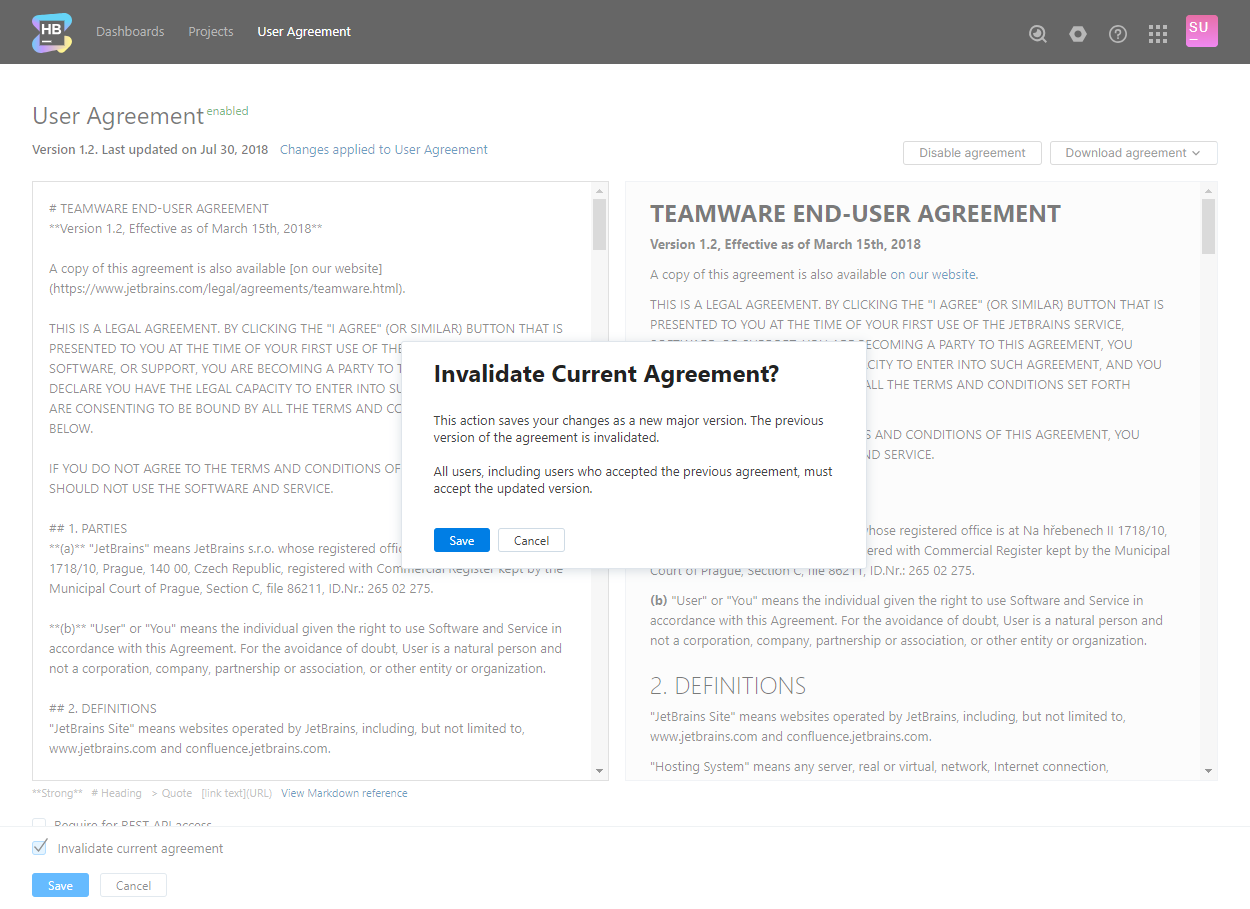 User agreement invalidate