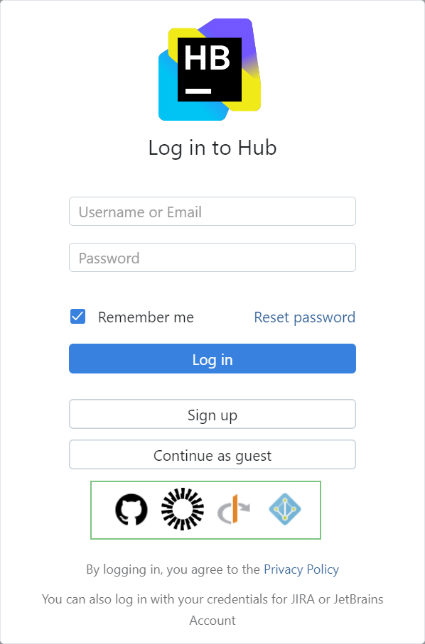 Hub login form